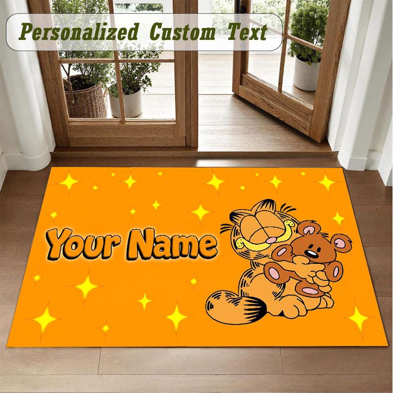 Crystal Velvet Square Rug Custom NameGarfield Pattern Non Slip Home Floor Decor Rug
