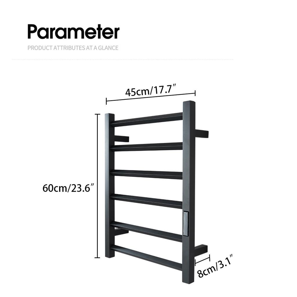 80 Вт водонепроницаемая электрическая вешалка для полотенец для ванной комнаты IPX5, 45 ° ~ 70 ℃, нержавеющая сталь 304, контроль температуры и времени, умный дом, полотенцесушитель