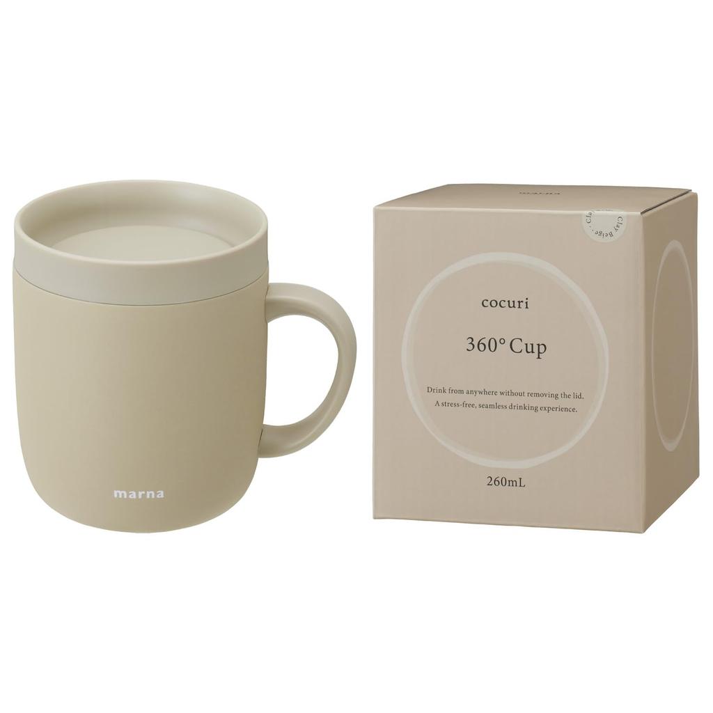 Marna Cup Вы можете пить с крышкой на двухслойной кружке с кофе кружка из нержавеющей стали с кокури глиняной бежевой K798BE 360° (260 мл) (вакуумная структура,