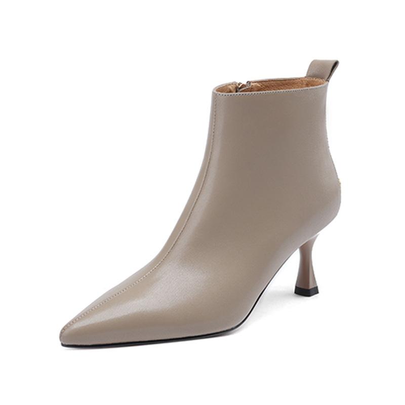 Temperament короткие женские сапоги на высоком каблуке с острым носком 2024 года, французские одинарные ботинки с тонким каблуком и боковой молнией