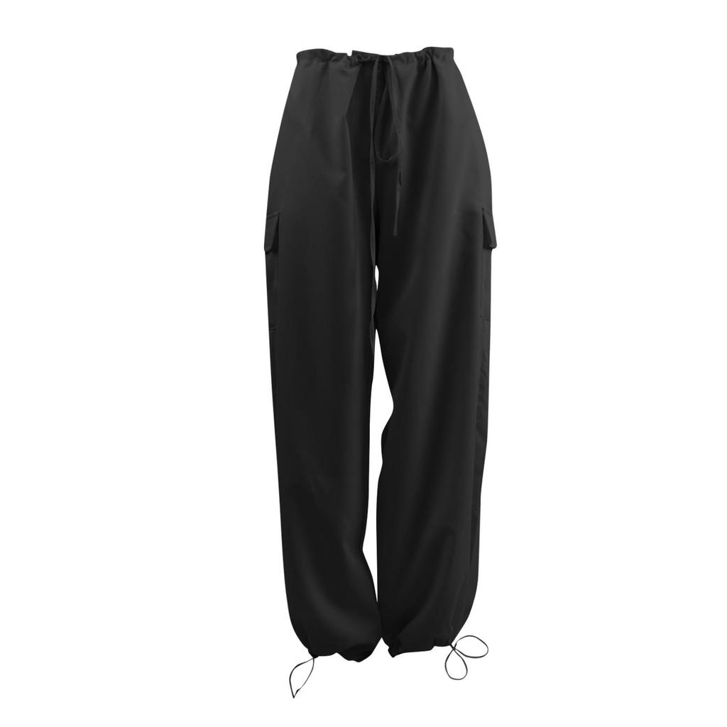 Женские однотонные брюки-карго, уличные спортивные брюки в стиле хип-хоп, повседневные широкие брюки на привязи