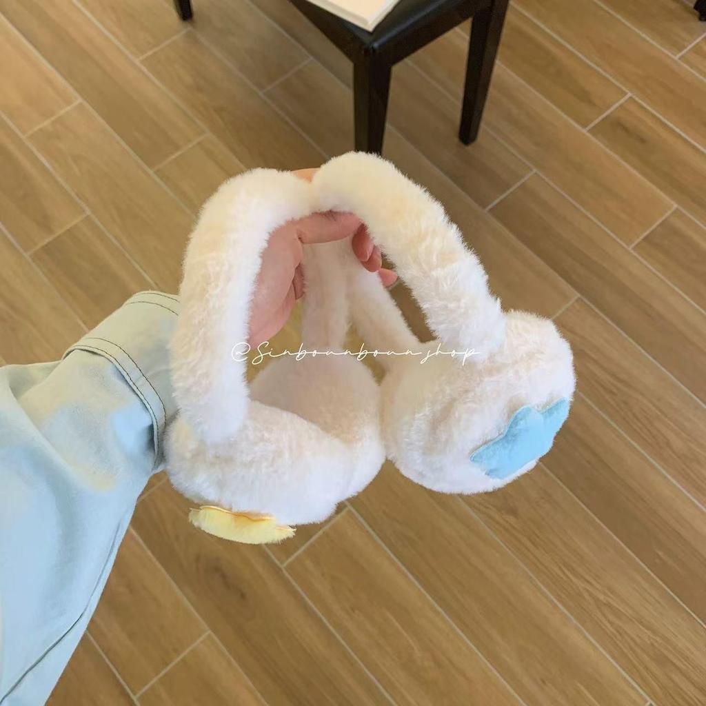 High-value Blue and White Star Plush Earmuffs: Warm Winter Cycling Ear Protection for Students Against Cold.