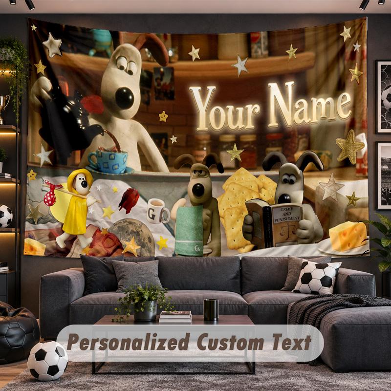Wallace & Gromit Personalized Tapestry Support Custom Name, Wall Art Home Decoration