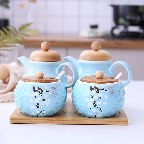 Керамическая банка, герметичный резервуар, бутылка для приправ, кухонные принадлежности, бутылка для соевого соуса, набор бутылок для уксуса, солонка с крышкой