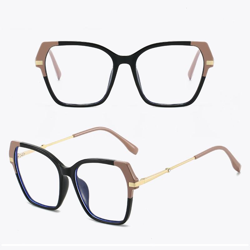 Retro Color-Block Cat Eye Anti-Blue Light Glasses, Fashion Met Frame Reading Eyewear, Unisex European American Style
