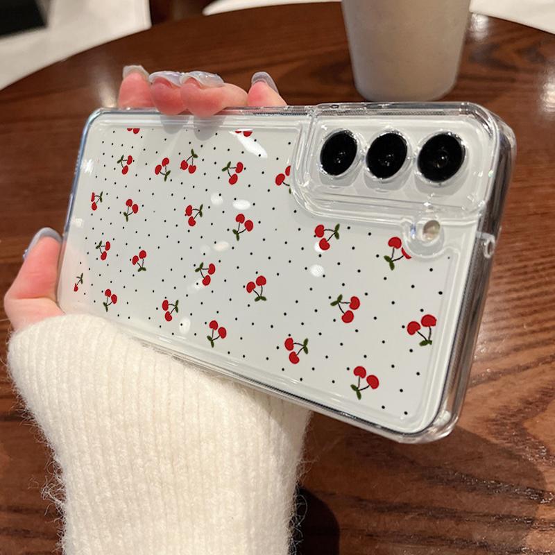 Красный вишневый принт прозрачный мягкий силиконовый чехол для телефона Samsung S25 Ultra S24 FE S23 A16 A56 A36 A55 A15 A25 прозрачный противоударный защитный чехол для объектива