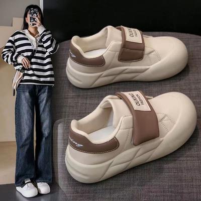 Кроссовки Velcro Bread, новые туфли на платформе, кроссовки, женские милые туфли с большой головой, туфли с круглым носком, белые туфли