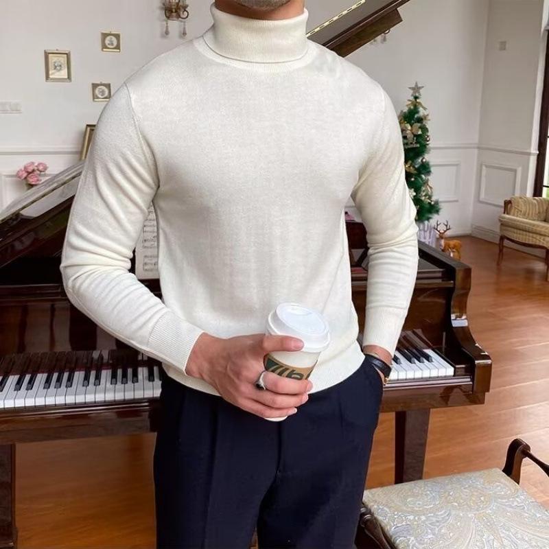 Men's Loose Plus Size High Neck Knit Sweater - Solid Color, Long Sleeve, Spring/Autumn/Winter