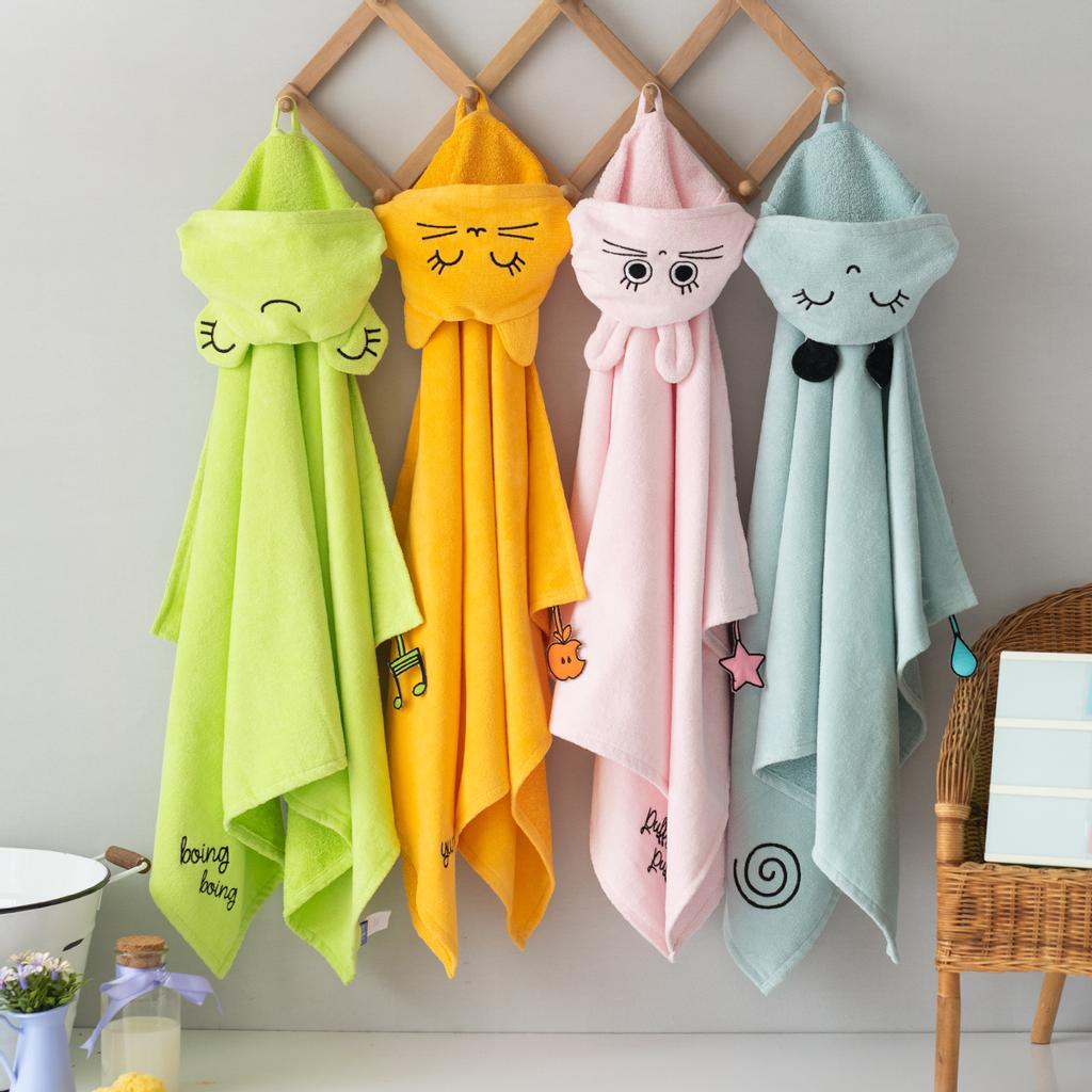 Milk&Moo Chancin Velvet Hooded Baby Towel, %100 Cotton ,Ultra Soft, Quick Dry