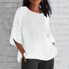 Women's Fashion Seven-Part Sleeve Pleated Round Neck Solid Colour Loose Casual Shirt Top