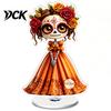 Desktop Skull Ornament Acrylic Skeleton Table Sign for Day of the Dead, 360 Degrees Rotation Sugar Cartoon Decor Decor, Dia de los Muertos with Base &
