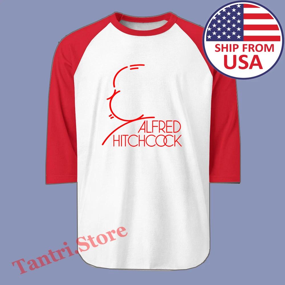 Alfred Hitchcock Crime Master Men's Raglan White Red Size S to 2XL