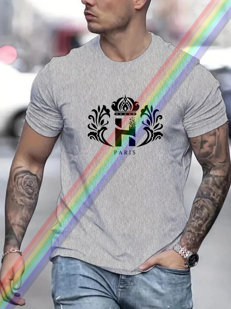 Black and White Letter H Print T Shirt For Man Summer Vintage Unisex Oversized T-shirt Y2k Tops Short Sleeve Men's