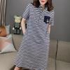 Summer Women's Casual Fashion Short Sleeve Striped Printed Dresses Loose Elegant Simplicity Polo-Neck Dress Female Clothing