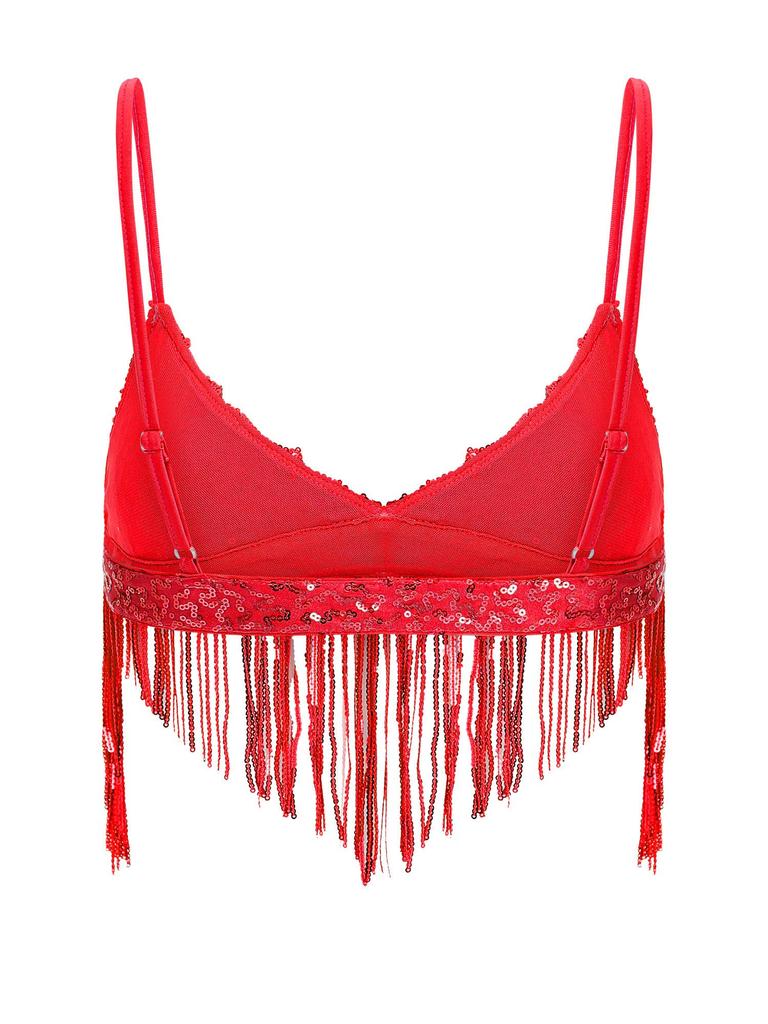 Женские блестящие топы-бра с пайетками и кисточками S-3XL - Свинговая бахрома из пайеток, беспроводной бралетт без подкладки для танца живота, клубная одежда для дискотеки