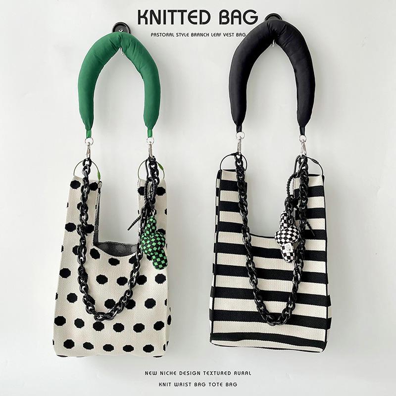 Сумка-тоут Niche Polka Dot Striped Knitted Shoulder Tote - Универсальная сумка большой вместимости