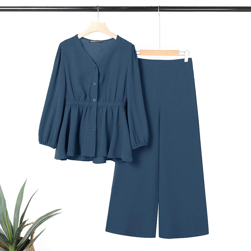 ZANZEA Женский повседневный костюм из двух частей с длинным рукавом и брюками