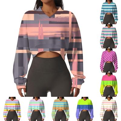 Женская повседневная модная сексуальная удобная спортивная толстовка с V-образным вырезом и длинным рукавом в полоску с графическим принтом