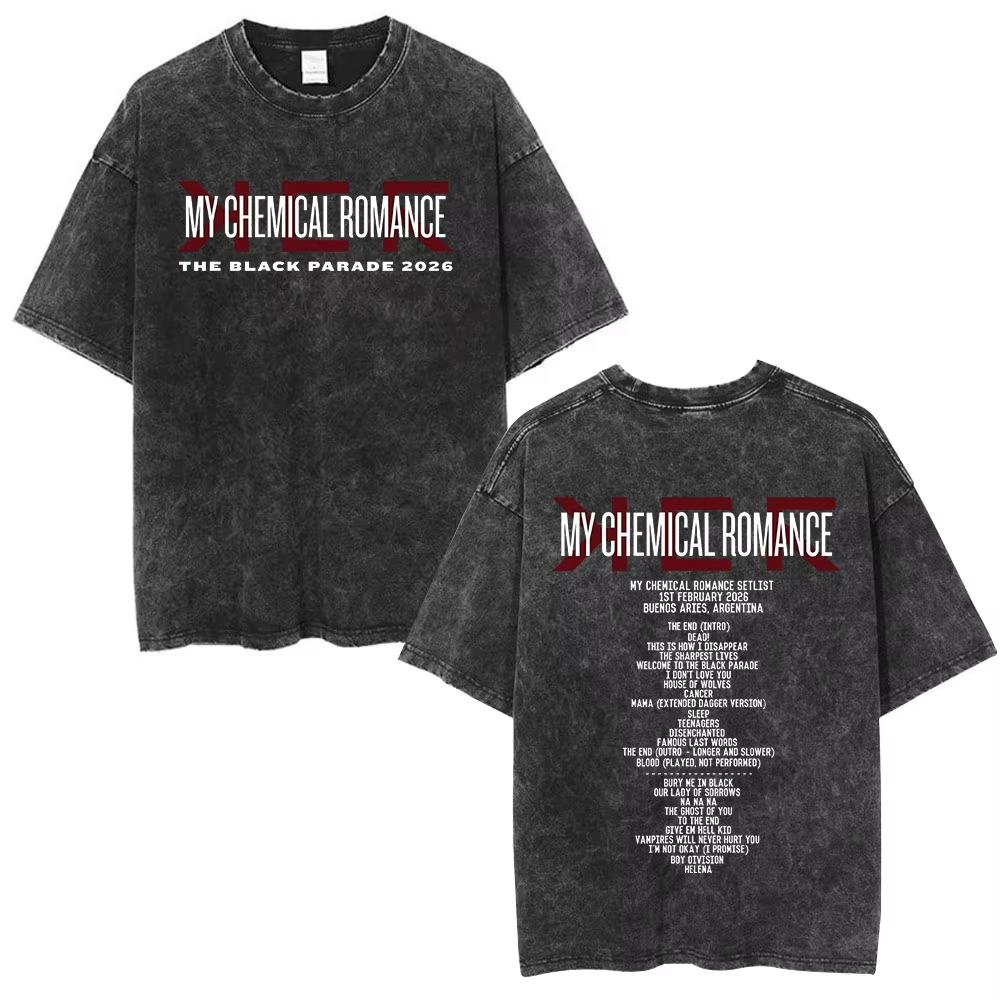 2026 Рок-группа My Chemical Romance Выстиранная футболка Футболки тура The Black Parade Мужская Женская Одежда Готическая Свободная Футболка Уличная Одежда Футболка с коротким рукавом