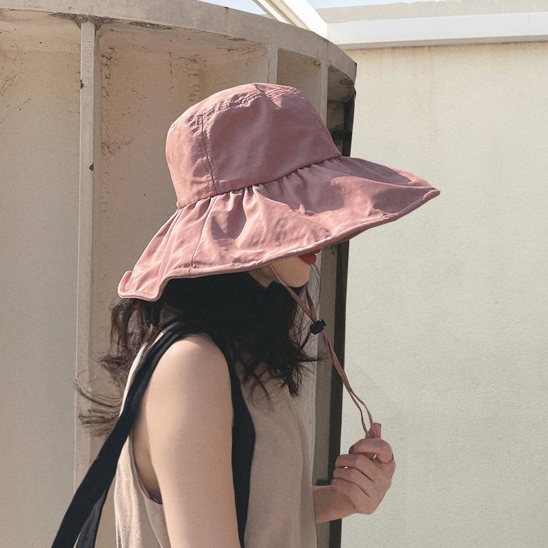 Oversized brim sun protection hat women's seaside UV protection upf + sun hat foldable vinyl bucket hat women