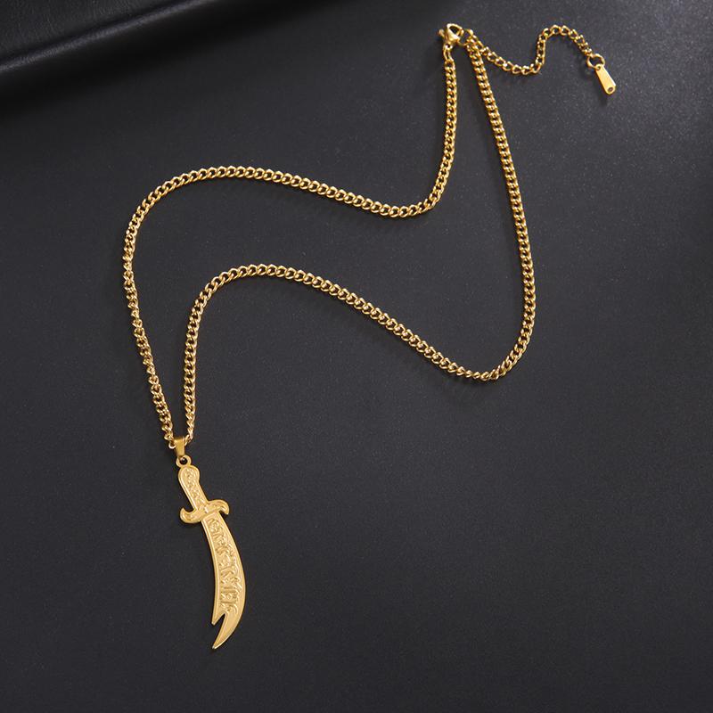Imam Ali Zolfikar Sword Necklace Pendant Stainless Steel Men'S Amulet Islamic Muslim Jewelry Gift