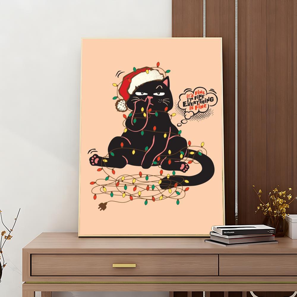1PC Black Funny Cats Rule The World Print Poster Paper Waterproof HD Sticker Bedroom Entrance Home Living Room Bar Wall Decor