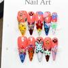 10 Pcs Long Stiletto Fake Nails With Colorful Flowers And Rhinestones Fresh Summer Wearable Acrylic Press On Nails