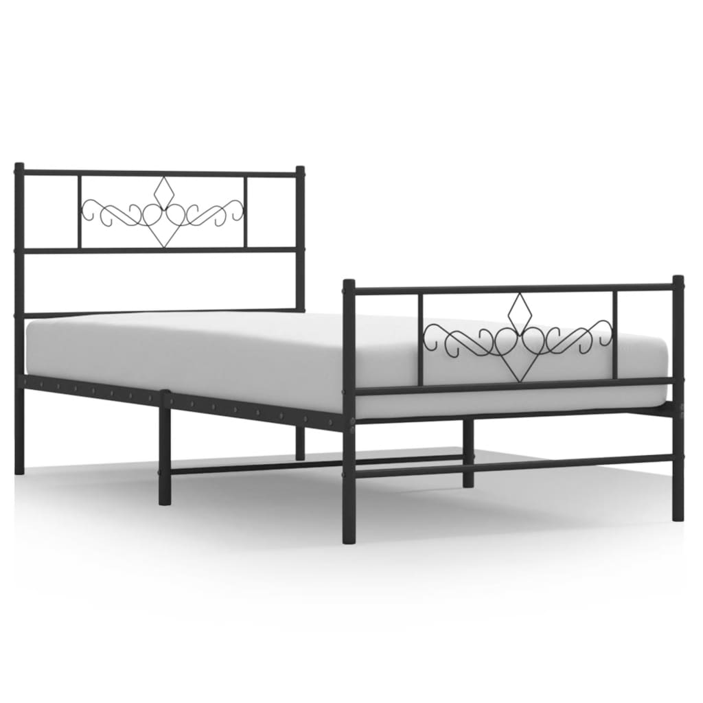 Vidaxl Metalowa Rama Łóżka Z Wezgłowiem I Zanóżkiem, Czarna, 107X203Cm