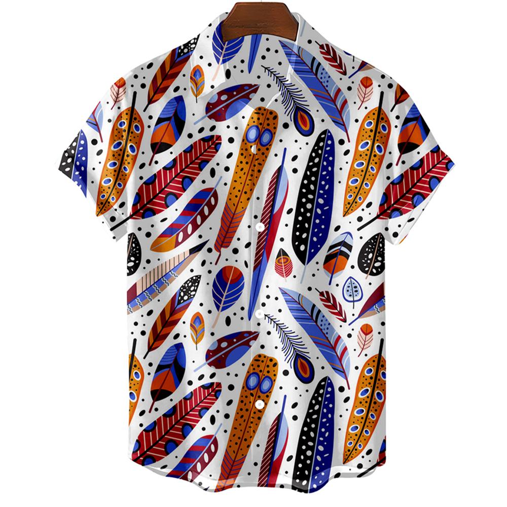 Модная оригинальная мужская рубашка Hawaii Casual Men Slim Fit с коротким рукавом, свободные простые перьевые принты Camisa MasculinaA