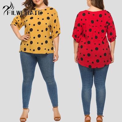 Filweoatc Свободная повседневная футболка с короткими рукавами и принтом в горошек