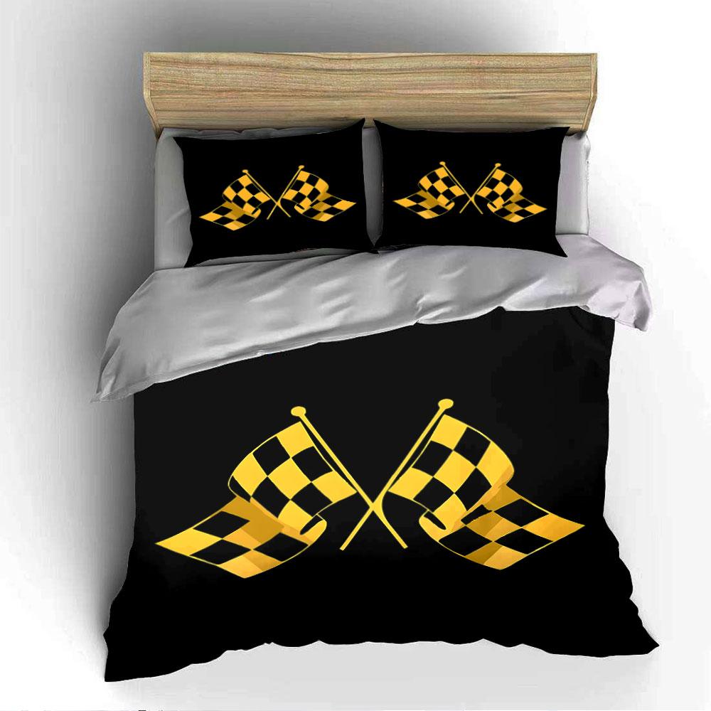 Checkered Racing Flags Design Bedding Duvet Cover Set (1*Duvet Cover 2*Pillowcases, without duvet insert)