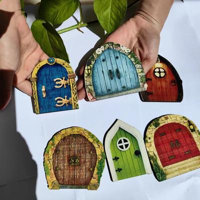 6 шт. Деревянная дверь для феи, окно, ворота, DIY, домик для сада фей, декор, фигурки гномов и эльфов, украшения, мини-украшения, подарки