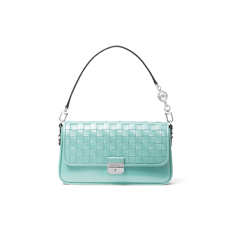Michael Kors MK Bradshaw Сумка-багет на плечо с плетеным клапаном и цепочкой, кожаная, с логотипом-буквой, маленькая, женская, светло-голубая 30S1S2BL1T-432