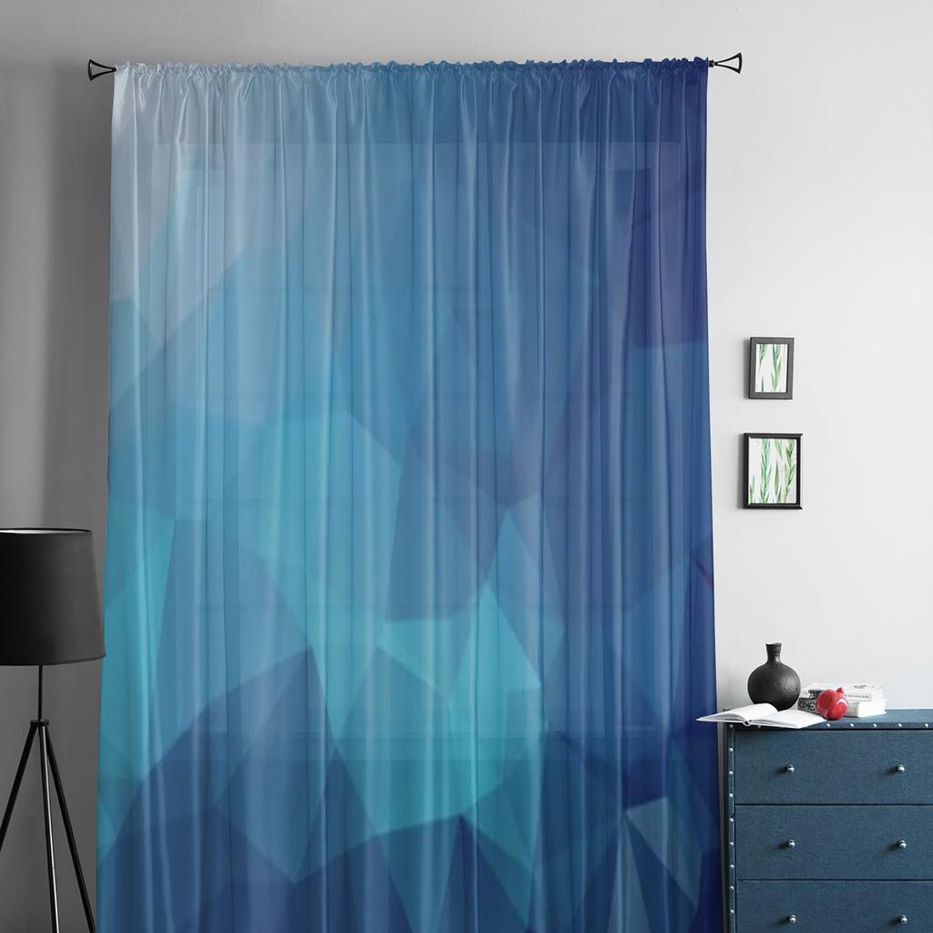 Синий Треугольный Фон Тюль Прозрачные Шторы для Гостиной Спальни Кухни Украшения Вуаль Органза Шторы