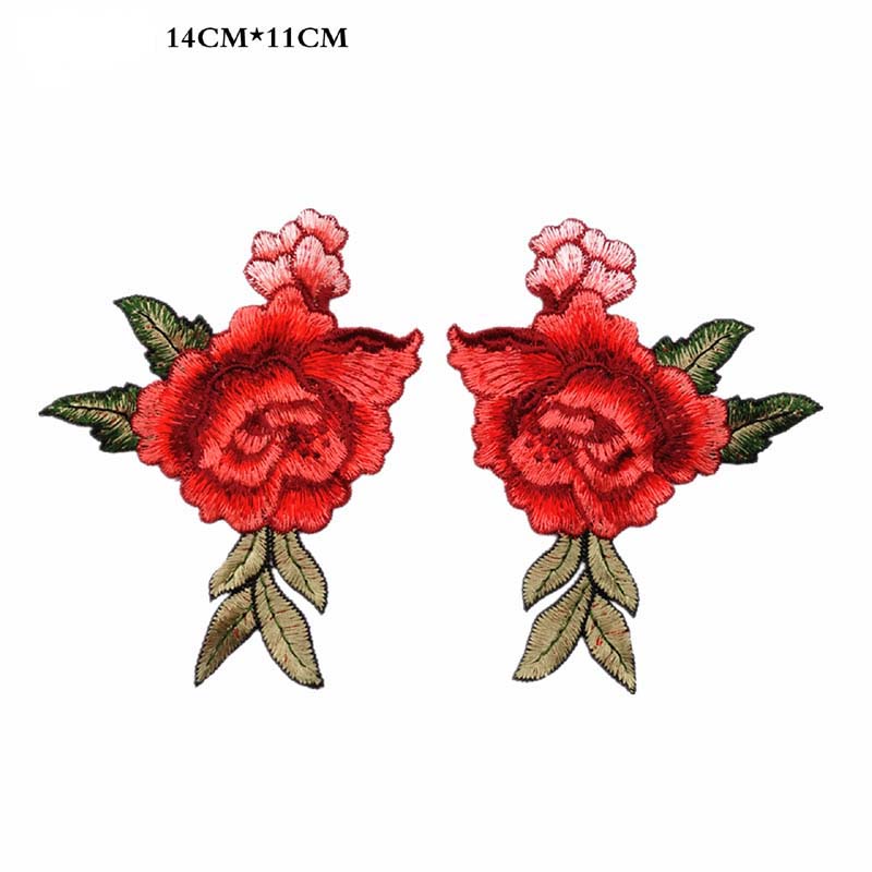 Нашивка с цветком красной розы, пришитая к тканевому значку, вышитая цветочная аппликация, декоративные нашивки для скрапбукинга
