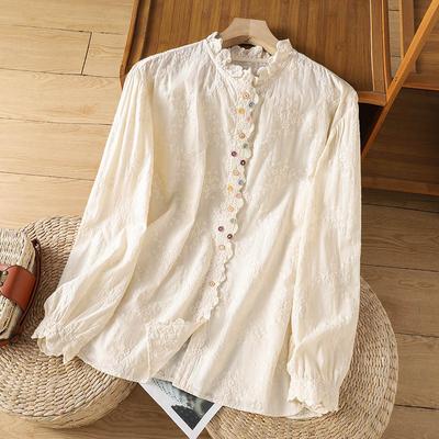 Рубашка для женщин, свободная хлопковая блузка большого размера, повседневная, с длинным рукавом, отложным воротником, рубашка, топ