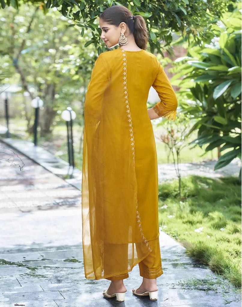 Женский набор Kurta Pant Dupatta из смешанного хлопка Индийский Дизайнерский Нарядный Костюм Kurti Salwar