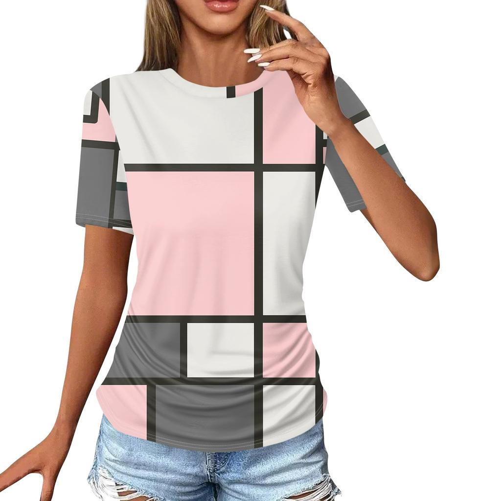Женские футболки, модные повседневные топы с круглым вырезом и коротким рукавом, туника с принтом