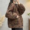 Johnature V-Neck Print Vintage Niche Single Breasted Woman Winter Loose Long Sleeves Coats
