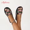 Aphixta Bling Crystal Luxury Slippers Women Round Toe Colorful Summer Shoes Flat Heel Outdoor Slides Zapatos De Mujer Pantunflas