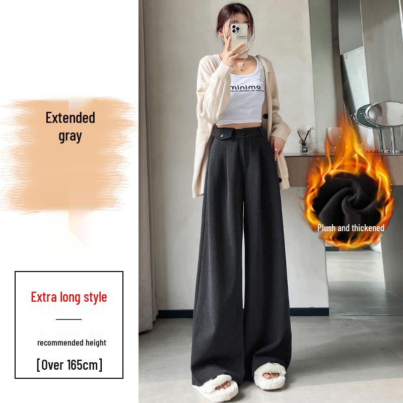Wheat Ear Pattern Plush Wide-Leg Pants: High-Waisted, Warm, Straight Casual Floor-Length for Women, 2026