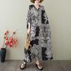2025 Summer Plus Size Dress Women Casual V-Neck Vintage Shirt Dress Loose Basic Printing Dress
