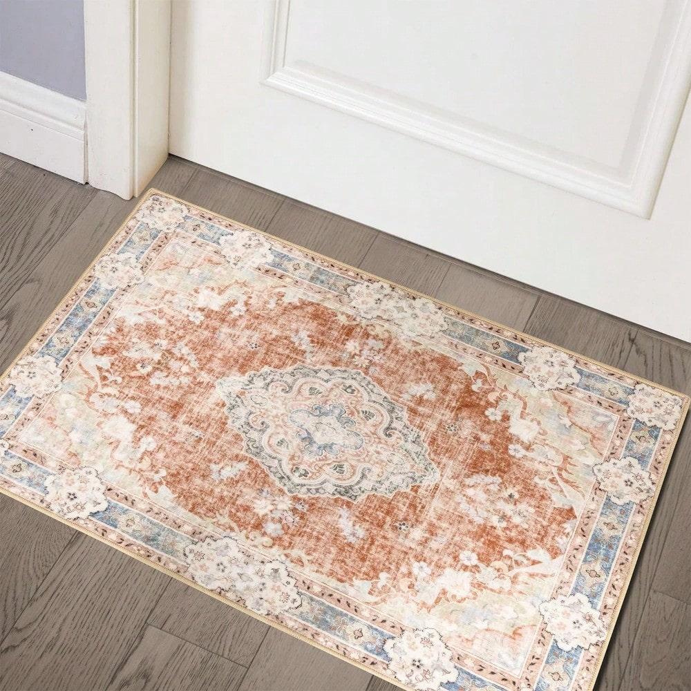 Small Washable Rugs Carpet Mat Non Slip Boho Vintage Distressed Farmhouse Home Decoration For Entryway Kitchen Bathroom Bedroom