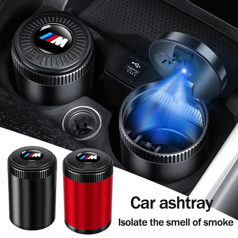 Car Stickers Car LED Ashtray Atmosphere Light Ashtray For BMW F30 E90 F20 E46 E60 E70 Car Flame Retardant Cigarette Holder Cup NI2