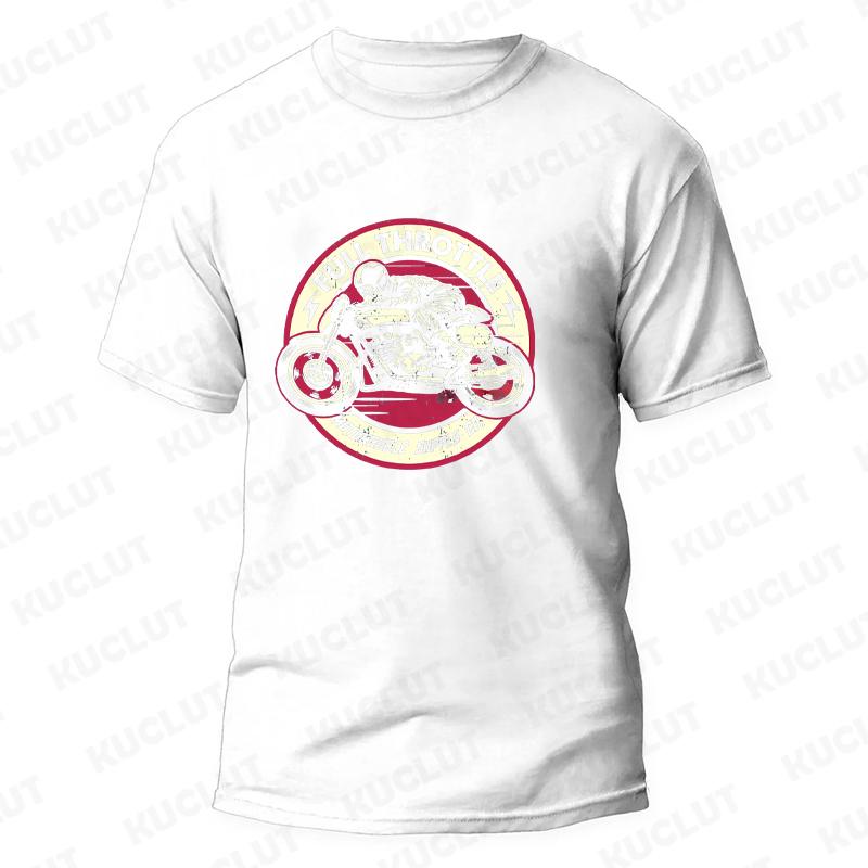 Full Throttle Cafe Racer Rockabilly Biker Print T-Shirt Men Fashion Motorcycle Short Sleeve Tops Fashion Summer Loose Tees Shirt