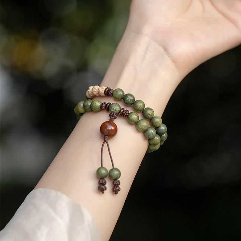 Original Old Material Green Sandalwood Buddha Bead Bracelet Female Forest Student Sandalwood Passion Seed Bracelet Couple Ethnic Style Male Female