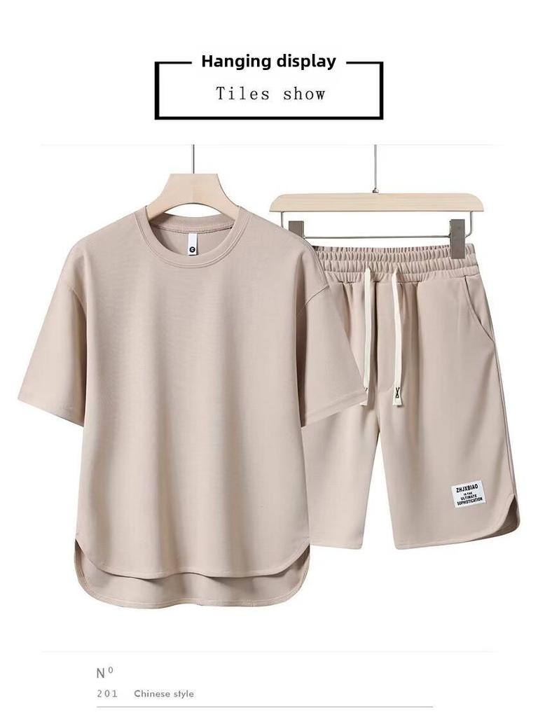 2024 Японский тренд однотонные мужские свободные футболки с коротким рукавом комплект
