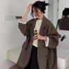 Женские блейзеры оверсайз с длинным рукавом, черный костюм, уличная одежда, свободная куртка, весенне-осеннее пальто, двубортное