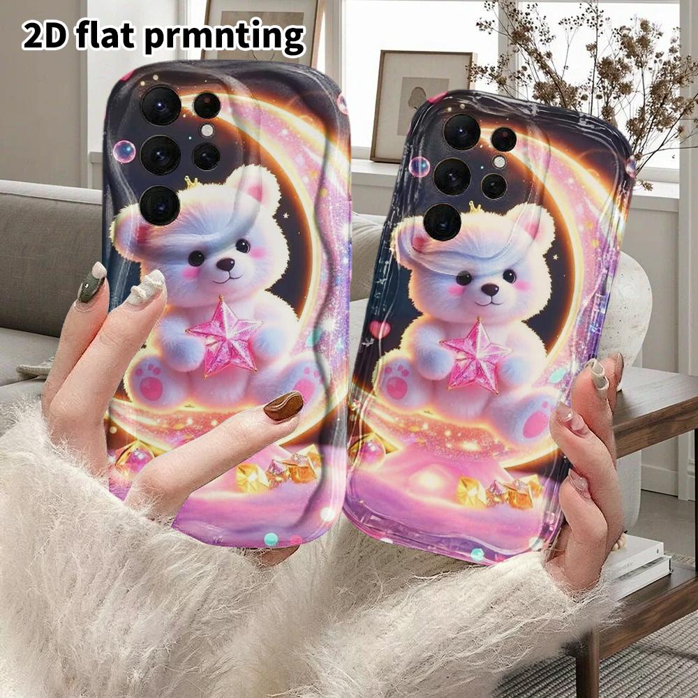 Phone Case: 2D Flat Samsung Galaxy A34 A35 M05 M06 S20 S22 S21 FE Plus 5G Case, Couple Design, Crescent Moon Little White Bear, Christmas and Hallowee