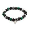 Stones and Minerals. Green Tiger Eye + Hematite + Black Agate 8 Mm Beaded Bracelet. Made In France.